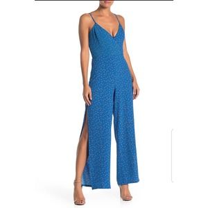 XS MATERIAL GIRL Surplice Slit Wide Leg Jumpsuit